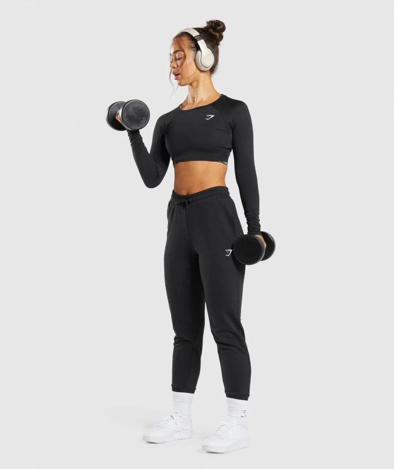 Women's Gymshark Training Long Sleeve Cropped Tops Black | CA 835D01